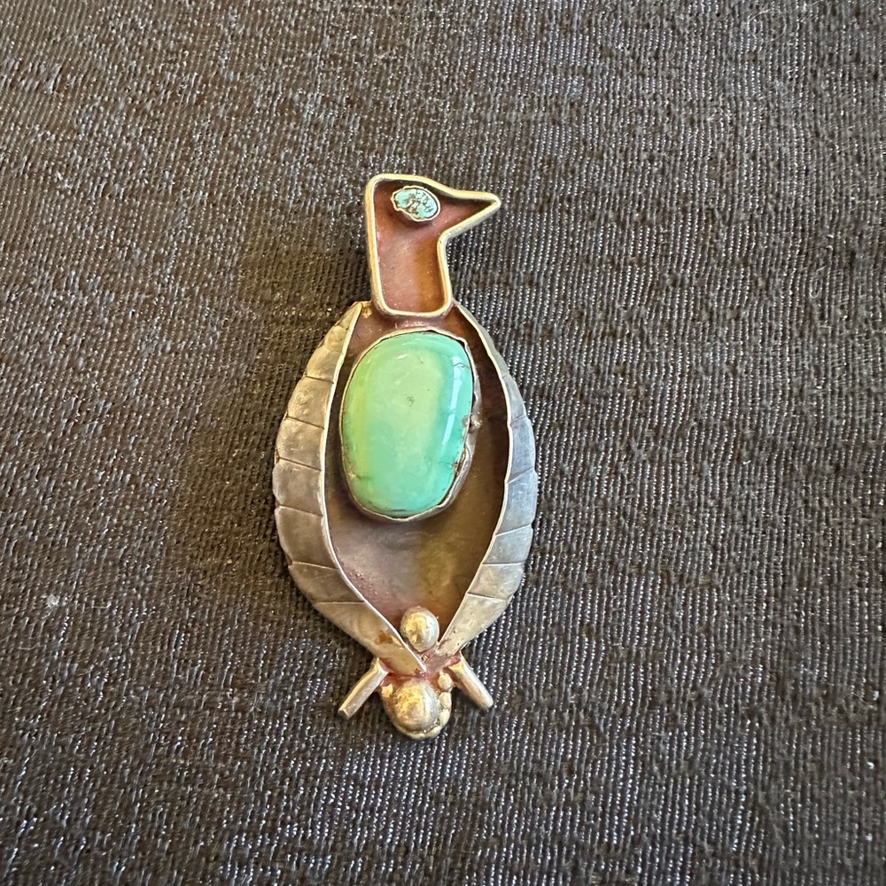 Vintage Turquoise Stone Bird Pendant Necklace